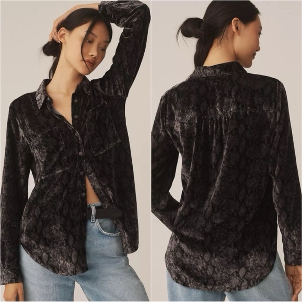 ANTHROPOLOGIE Pilcro Hadley Relaxed Buttondown Velvet Shirt NWT Size PX-Small